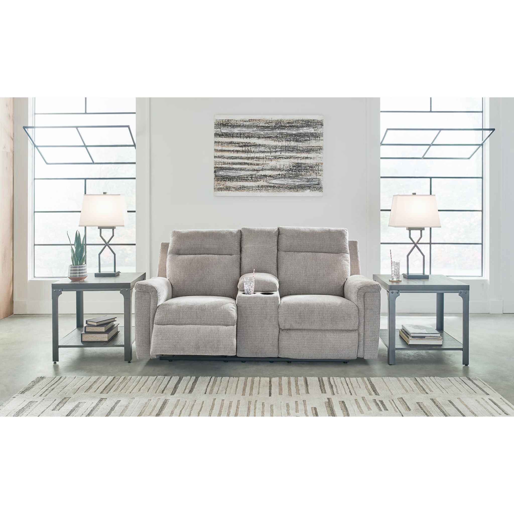Barnsana Reclining Power Loveseat with Console - Ash - Gallery Image 6