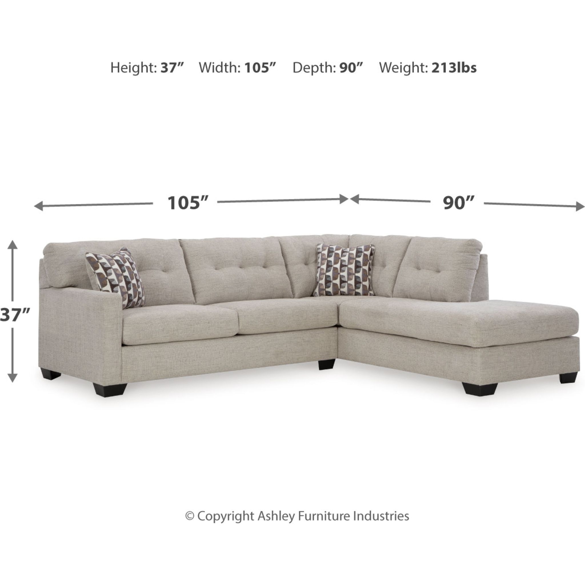 Mahoney 2 Piece Sectional with Chaise - Pebble/Right Facing - Gallery Image 20