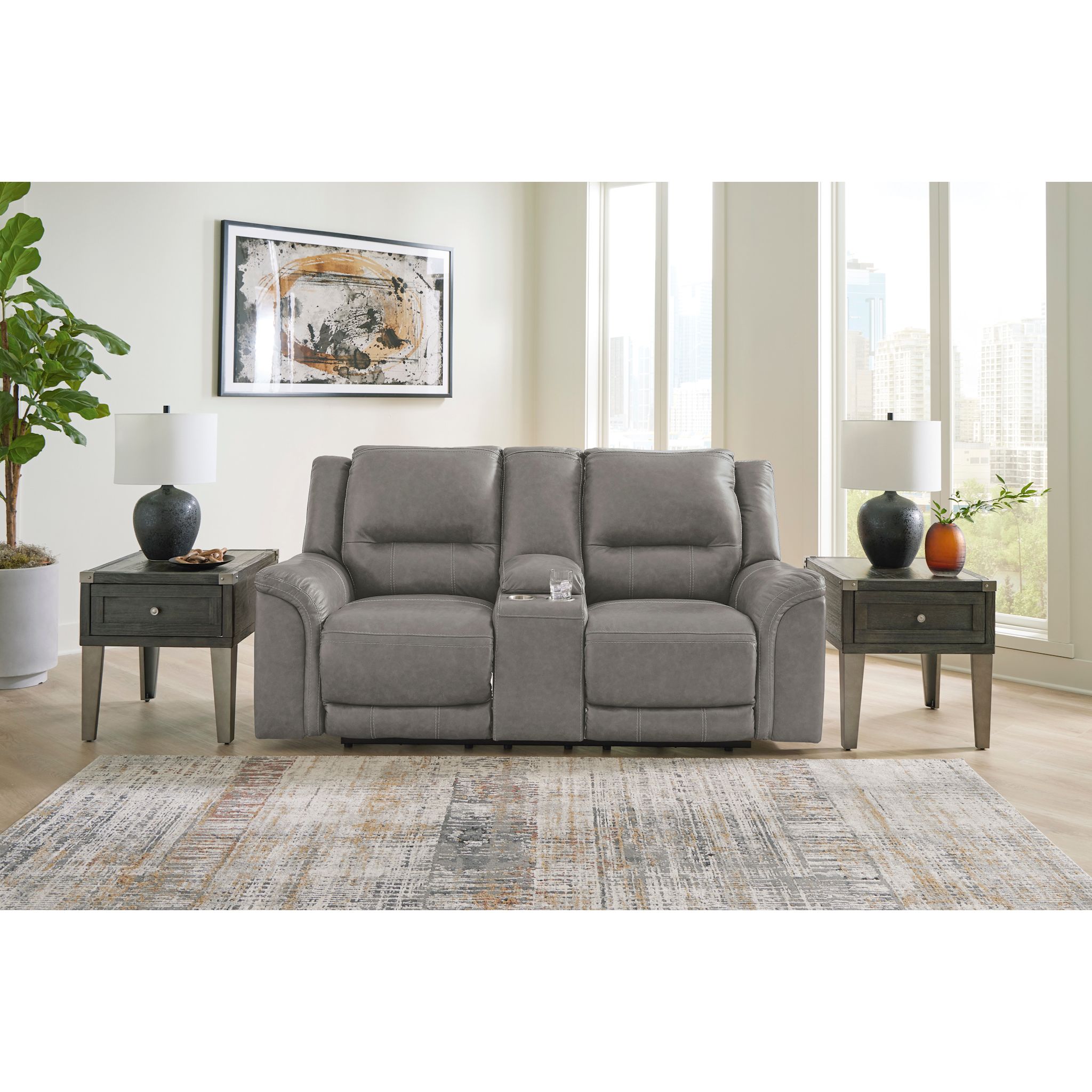 Trasimeno Power Reclining Loveseat with Console - Grey - Gallery Image 2