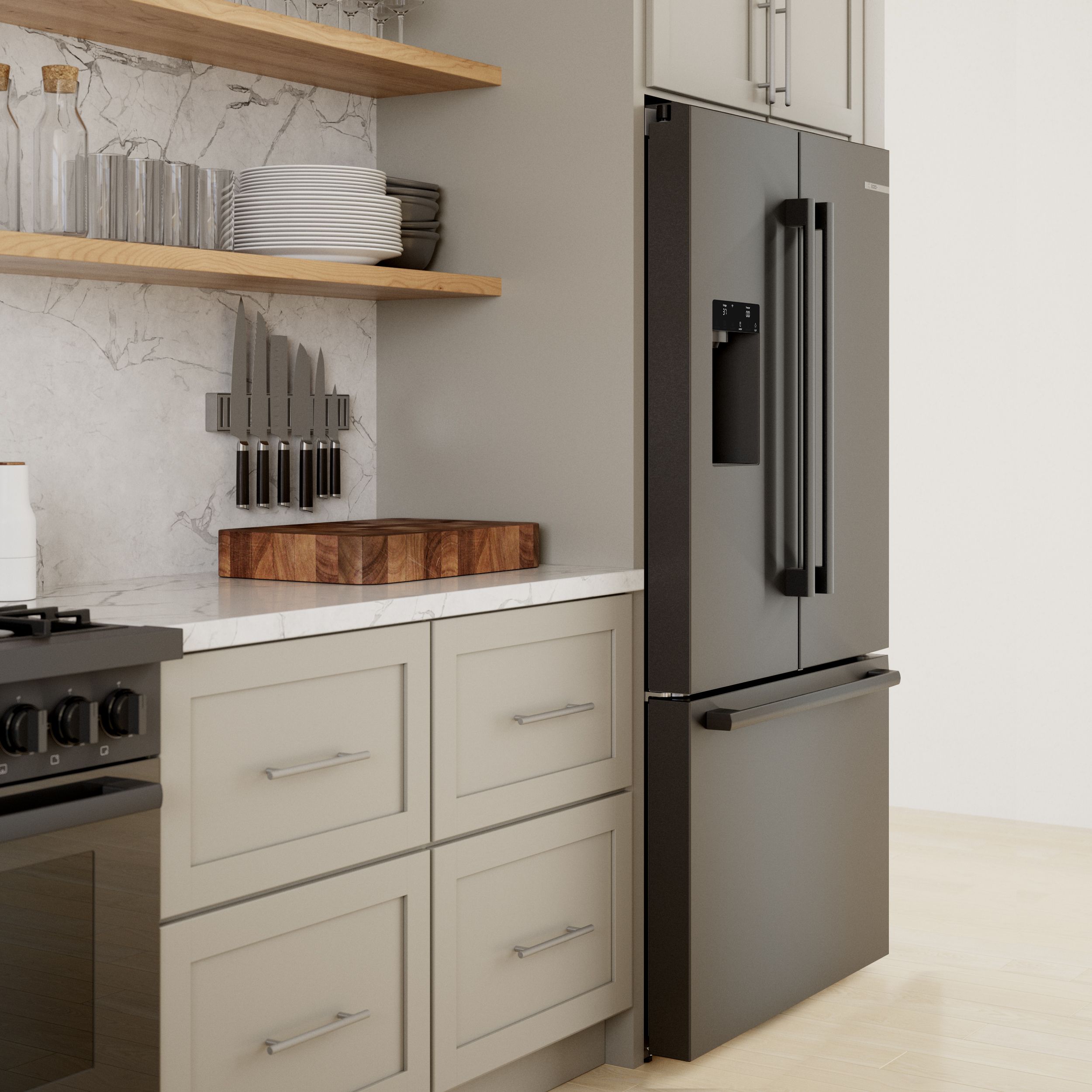 Kitchen with stainless appliances and custom cabinetry