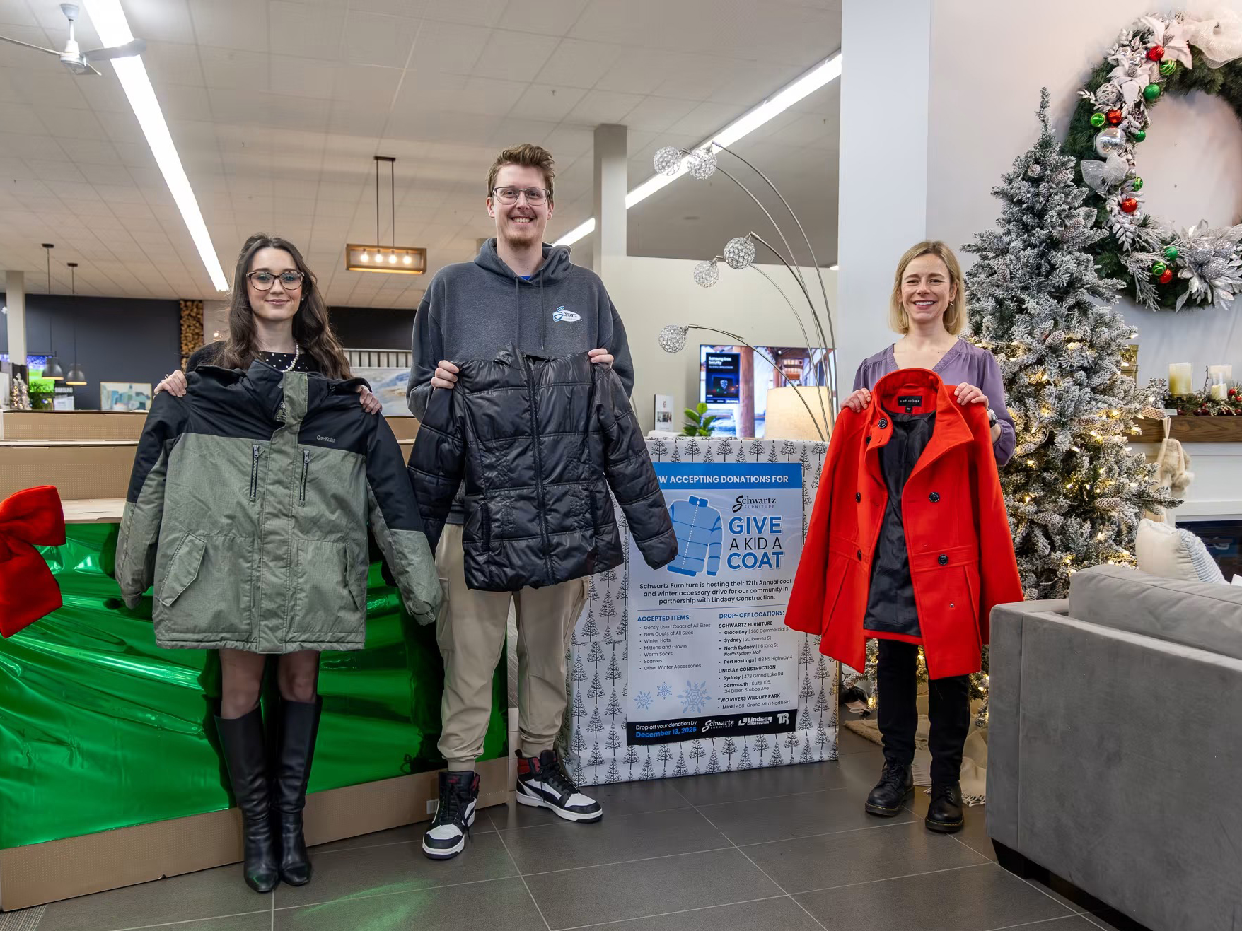 Coat drive donation bin in the showroom